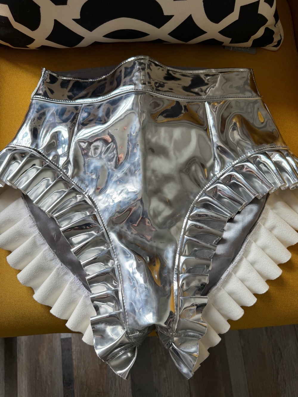 High-Waist Metallic Silver Ruffled Briefs